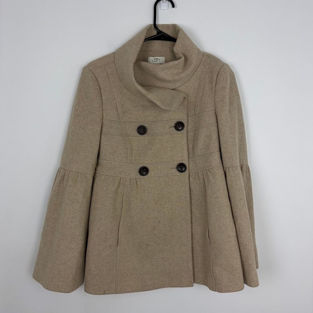 Ann Taylor Loft Bell Sleeve Peacoat Twee Wool Blend Vintage Inspired Size 4